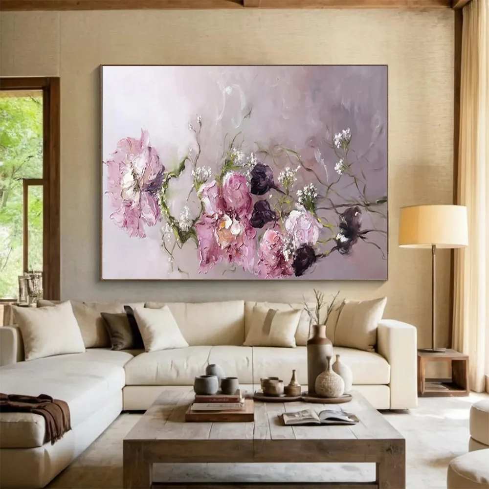 Baby Handmade Breath Gray Flowers Abstract Canvas Artwork SDO0J